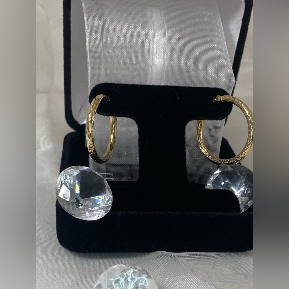 14K YELLOW GOLD diamond cut hoop earrings 1” REAL GOLD - Picture 7 of 11